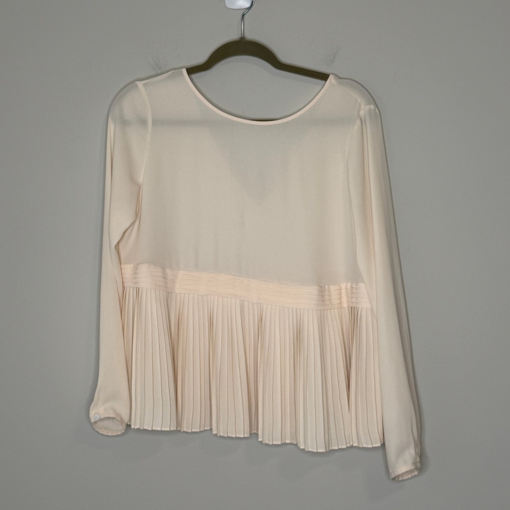 ba&sh Corto Cream Pleated Peplum V-Neck Long Sleeve Chiffon Blouse Size 2